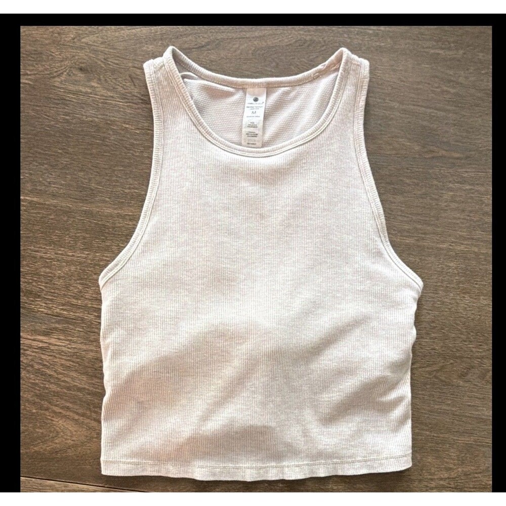 Yogalicious Heavenly Rib Stacey Crop Tank Beige Granola Medium built in bra